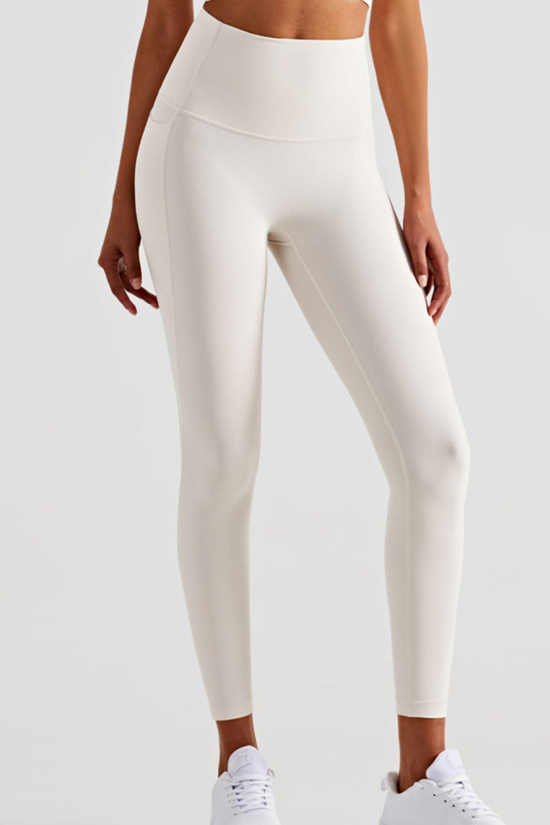 WHITE / KHAKI Performance Leggings With Pockets