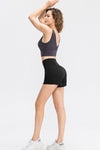 Wide Waistband Sports Shorts with Rear Pocket