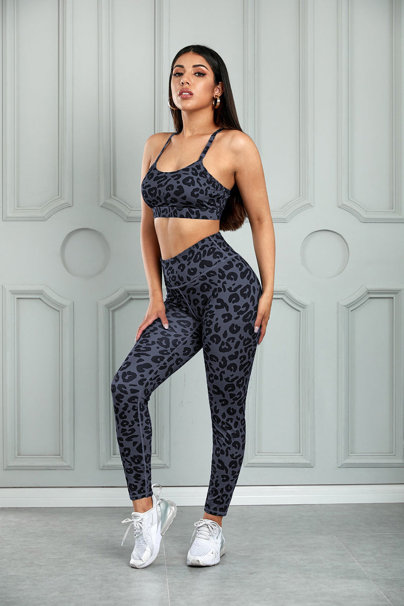 Leopard Print Cutout Sports Bra and Leggings Set