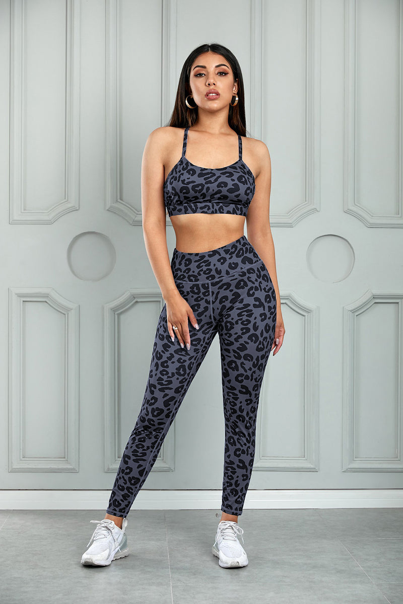 Leopard Print Cutout Sports Bra and Leggings Set