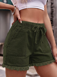 Drawstring Hem Denim Shorts