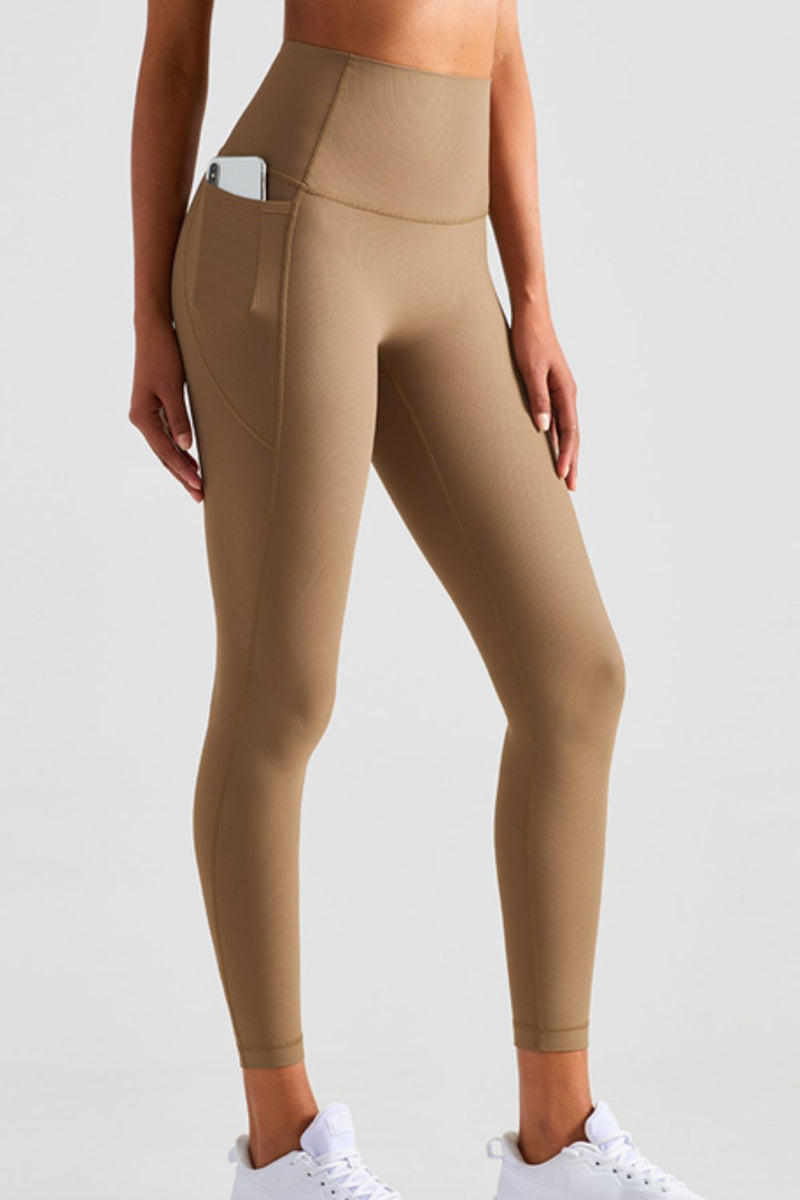 WHITE / KHAKI Performance Leggings With Pockets