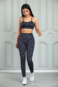 Leopard Print Cutout Sports Bra and Leggings Set