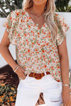 Floral V-Neck Flutter Sleeve Blouse