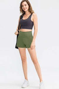 Wide Waistband Sports Shorts with Rear Pocket