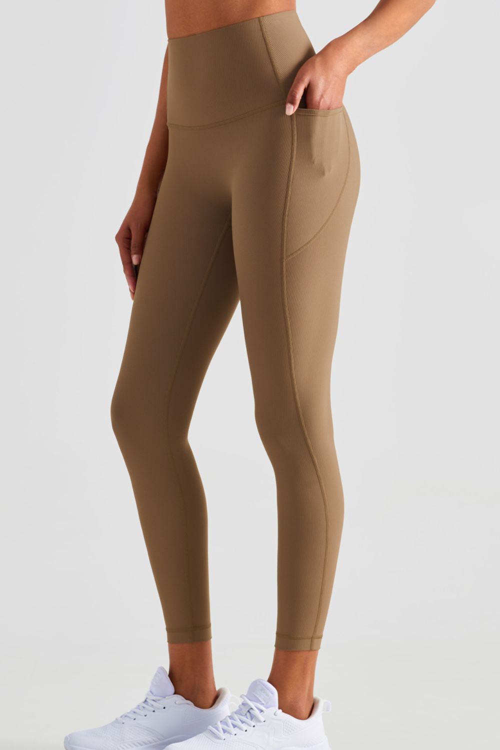 WHITE / KHAKI Performance Leggings With Pockets