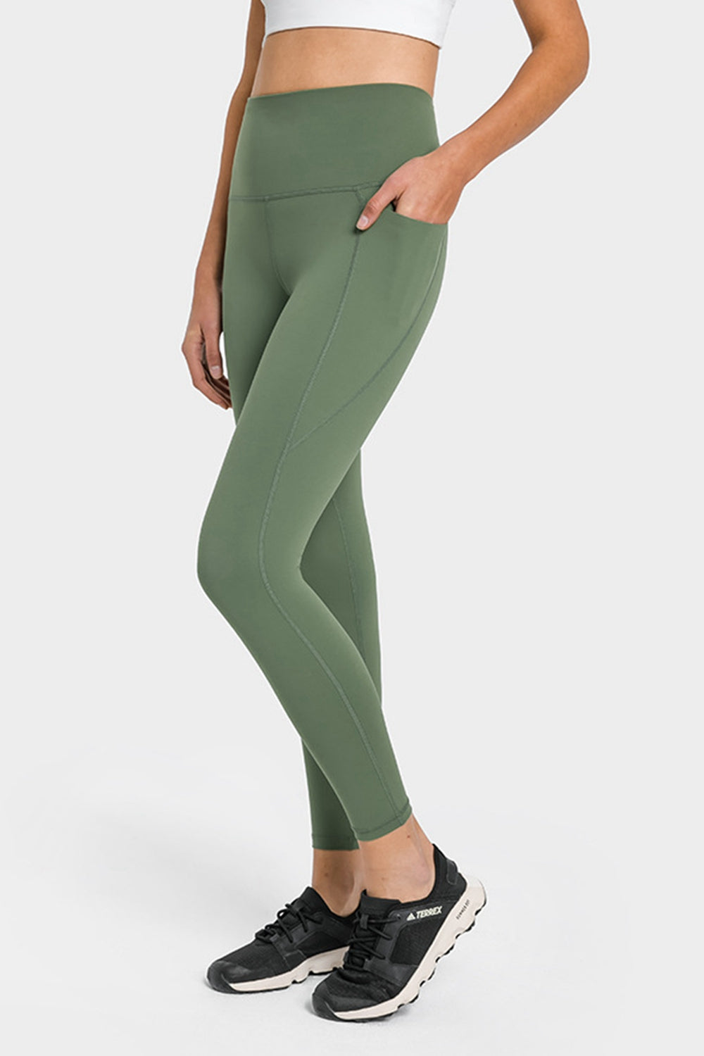 SEAMED High-Waisted Ankle Length Leggings with Pockets