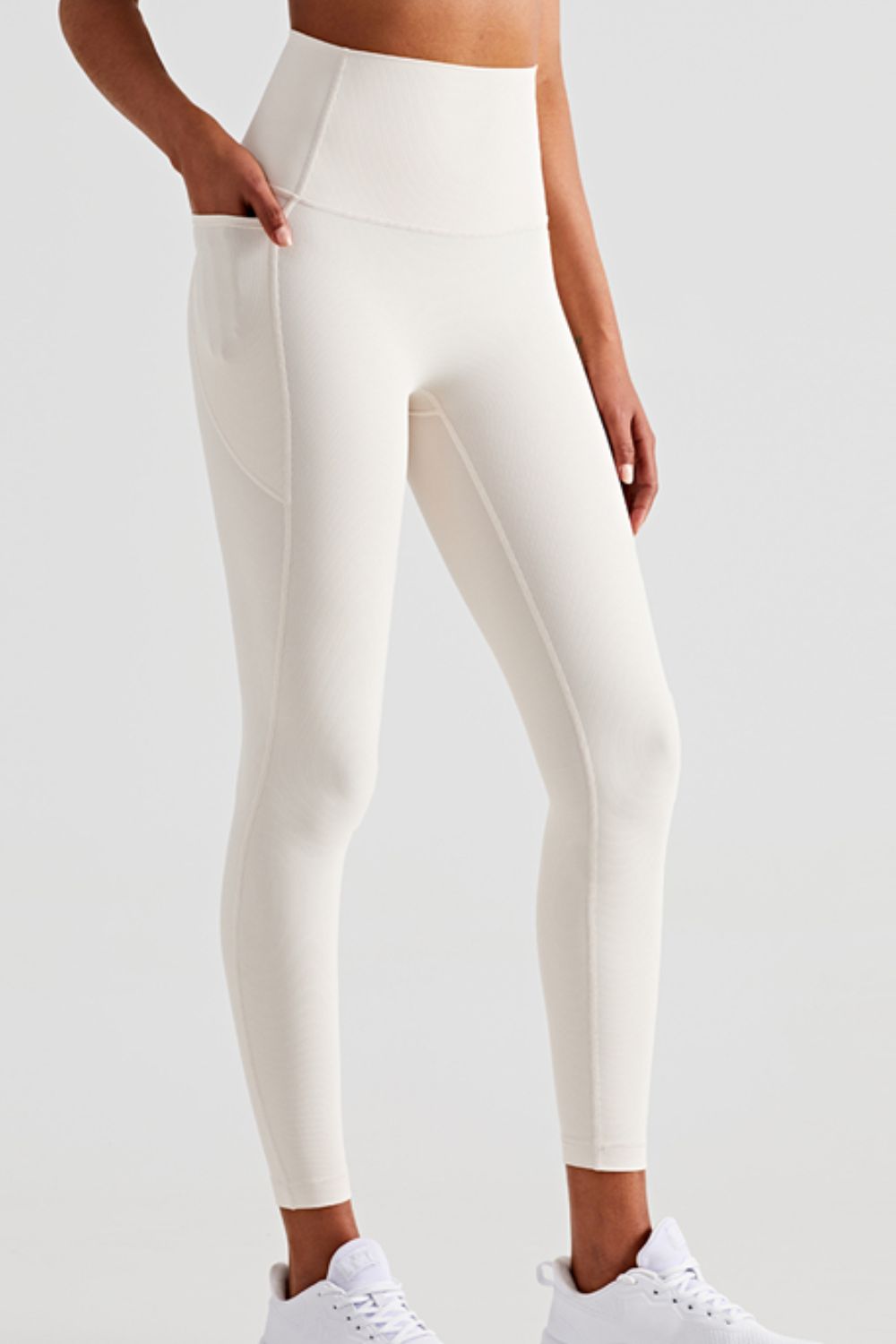 WHITE / KHAKI Performance Leggings With Pockets