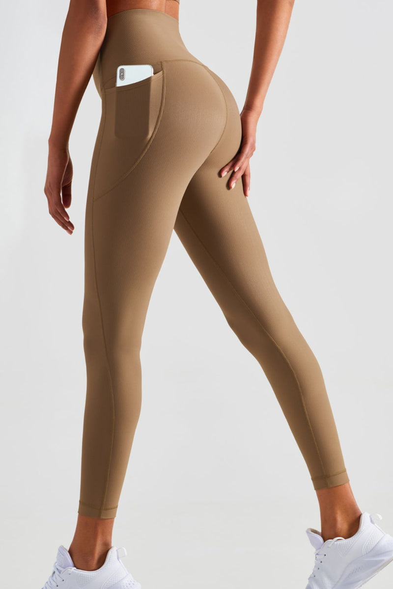 WHITE / KHAKI Performance Leggings With Pockets